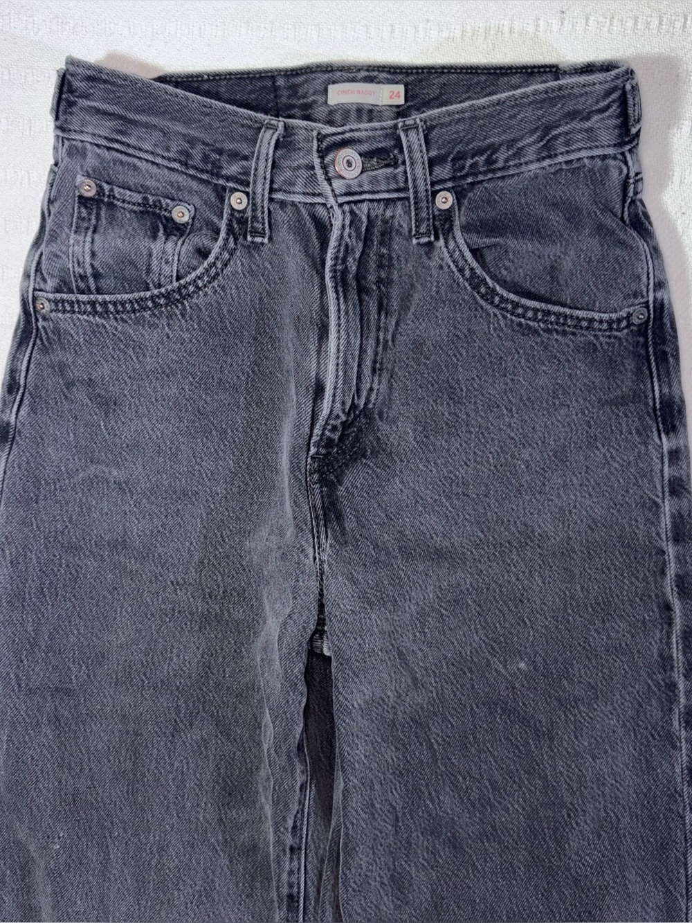 Levis Womens Cinch Baggy High Rise Wide Leg Jeans Size 24 Charcoal Black - Picture 3 of 11